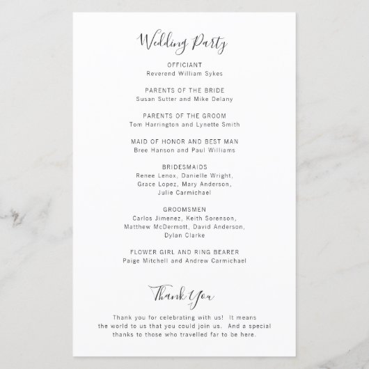 Simple White Floral Elegant Wedding Programme (Achterkant)
