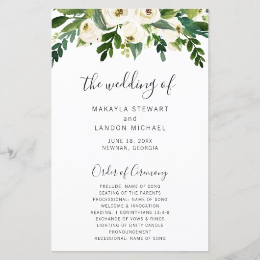 Simple White Floral Elegant Wedding Programme (Voorkant)