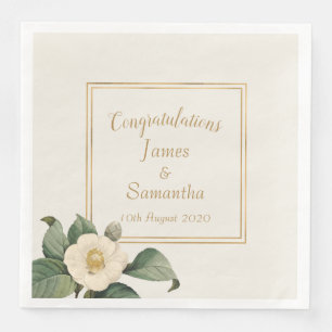 Simple White Floral Illustration Weddenschap Servet
