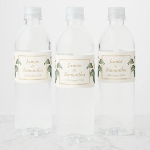 Simple White Floral Illustration Weddenschap Waterfles Etiket