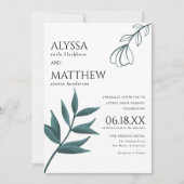 Simple white forest green foliage floral wedding  kaart (Voorkant)