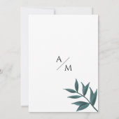 Simple white forest green foliage floral wedding  kaart (Achterkant)