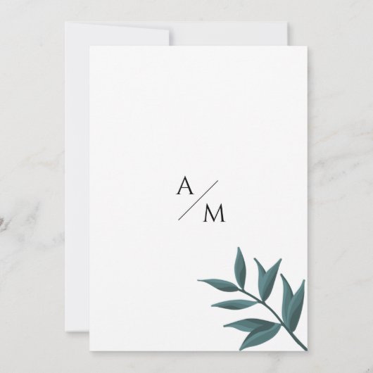 Simple white forest green foliage floral wedding  kaart (Achterkant)