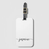 Simple White Girly Monogram Name Script Bagagelabel (Voorkant (verticaal))
