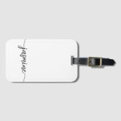 Simple White Girly Monogram Name Script Bagagelabel (Voorkant (horizontaal))