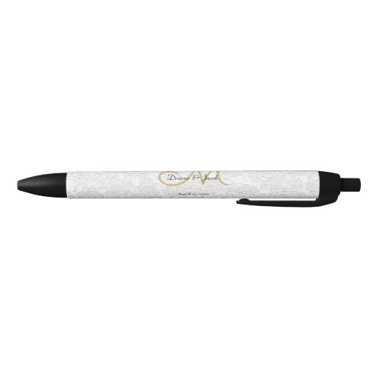Simple White Gold Black Elegant Weddenschap Monogr Zwarte Inkt Pen (Bodem)