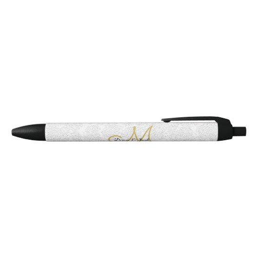 Simple White Gold Black Elegant Weddenschap Monogr Zwarte Inkt Pen (Bovenkant)