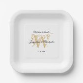 Simple White Gold Chic Wedding Elegant Monogram Papieren Bordje (Voorkant)