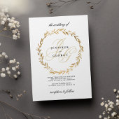 Simple white gold leaf monogram initials Wedding  Kaart