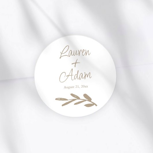 Simple White & Gold Script Wedding Ronde Sticker