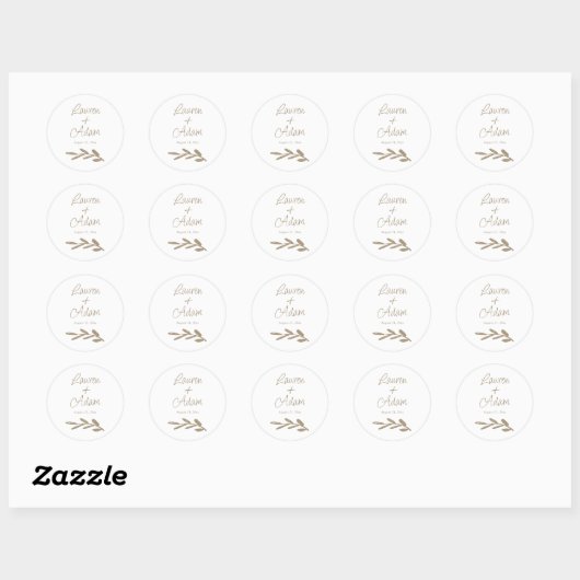 Simple White & Gold Script Wedding Ronde Sticker (Vel)