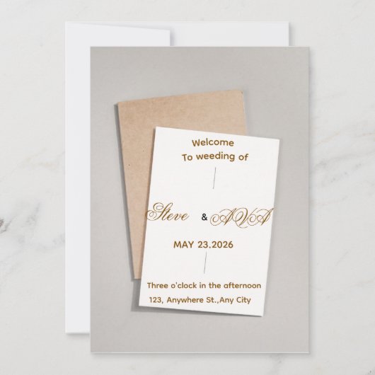 Simple White & Gold Wedding Invitation Kaart (Voorkant)