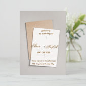 Simple White & Gold Wedding Invitation Kaart (Staand voorkant)