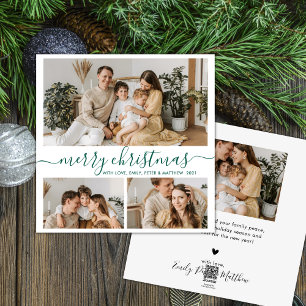 Simple White Green 3 Photo Collage Kerstmis Feestdagenkaart