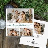 Simple White Green 3 Photo Collage Kerstmis Feestdagenkaart