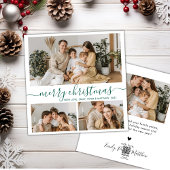 Simple White Green 3 Photo Collage Kerstmis Feestdagenkaart