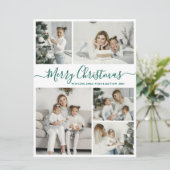 Simple White Green 5 Photo Collage Kerstmis Feestdagenkaart (Staand voorkant)