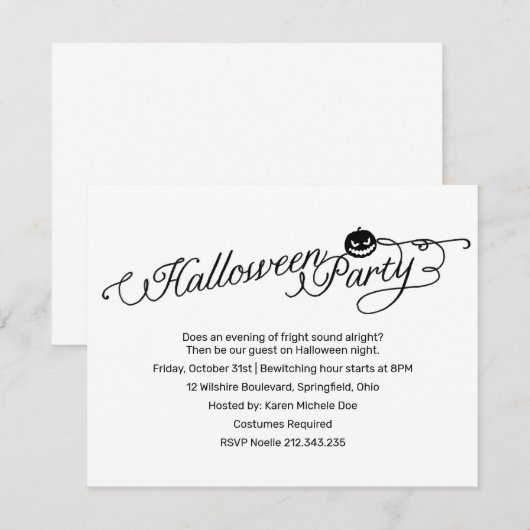 Simple White Halloween Party Costuum Kaart (Voorkant / Achterkant)