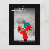 Simple White Merry-kerstfoto Black Briefkaart (Voorkant)