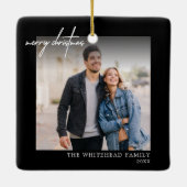 Simple White Merry-kerstfoto Black Keramisch Ornament (Achterkant)