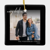 Simple White Merry-kerstfoto Black Keramisch Ornament (Voorkant)