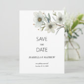Simple white mint spring floral Save the Date Kaart (Staand voorkant)