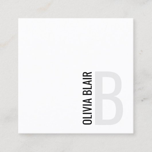 Simple White Modern Minimalist Monogram Vierkante Visitekaartje (Voorkant)