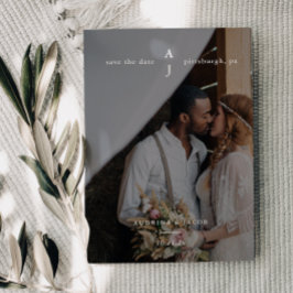 Simple White Monogram Photo Weddenschap Save The Date