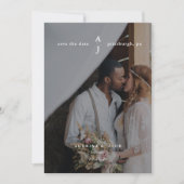 Simple White Monogram Photo Weddenschap Save The Date (Voorkant)