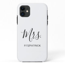 Simple White Mrs Last Name Pas getrouwd Bride Wedd