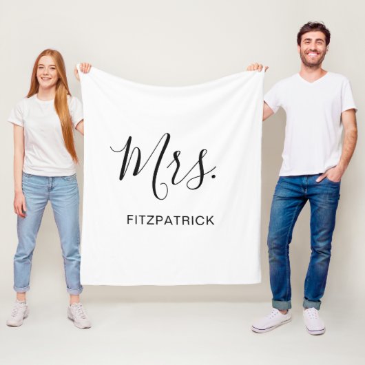 Simple White Mrs Last Name Wedding Bride Pas getro Fleece Deken (In situ)