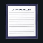 Simple White Navy Typographic Name Lined Notitieblok<br><div class="desc">Een professioneel bekleed notitieblok met een minimalistisch ontwerp in blauw en wit van de marine. Aangepast monogram initiaal en naam op een eenvoudige witte achtergrond,  omgeven door een zeegrens. Pas het gebruiken van de verstrekte gebieden aan of gebruik de "bericht"knoop om de ontwerper voor hulp te contacteren.</div>
