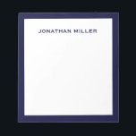 Simple White Navy Typographic Notitieblok<br><div class="desc">Een professioneel notitieblok met een minimalistisch ontwerp in blauw en wit marineschip. De monogram van de douane op een eenvoudige witte achtergrond,  die door een marine grens wordt gevormd. Pas het gebruiken van de verstrekte gebieden aan of gebruik de "bericht"knoop om de ontwerper voor hulp te contacteren.</div>