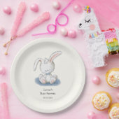 Simple White Rabbit Blue Stropdas Baby shower Papieren Bordje (Feest)
