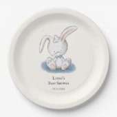 Simple White Rabbit Blue Stropdas Baby shower Papieren Bordje (Voorkant)
