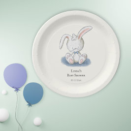 Simple White Rabbit Blue Stropdas Baby shower Papieren Bordje