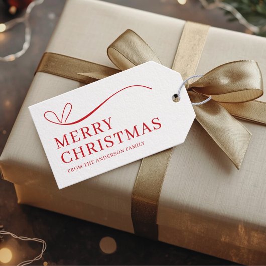 Simple white red modern Merry Christmas  Cadeaulabel