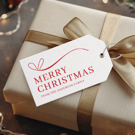 Simple white red modern Merry Christmas  Cadeaulabel
