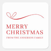 Simple white red modern Merry Christmas Vierkante Sticker (Voorkant)
