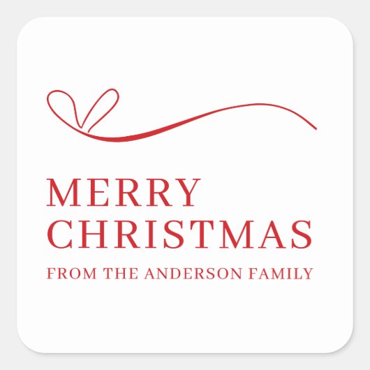Simple white red modern Merry Christmas Vierkante Sticker (Voorkant)