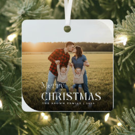 Simple White Script Christmas Family Name Photo Metalen Ornament