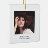 Simple White Squared Love Engaged Weddenfoto Keramisch Ornament (Rechts)