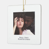 Simple White Squared Love Engaged Weddenfoto Keramisch Ornament (Links)