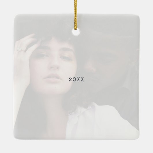 Simple White Squared Love Engaged Weddenfoto Keramisch Ornament (Achterkant)