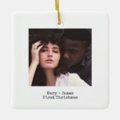 Simple White Squared Love Engaged Weddenfoto Keramisch Ornament (Voorkant)