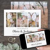 Simple White Typography Overlay Four Photo Wedding Save The Date