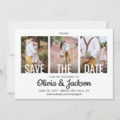Simple White Typography Overlay Four Photo Wedding Save The Date (Voorkant)