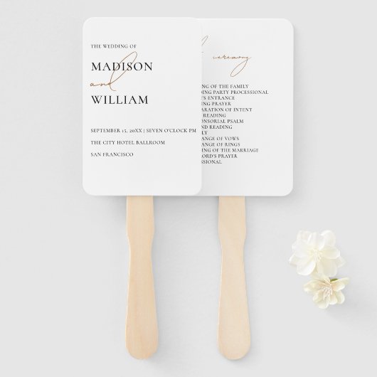 Simple White Wedding Program Handje Fan Handwaaier (Voorkant en achterkant)