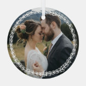 Simple White Wheat Wreath Add Weddenfoto Glas Ornament (Achterkant)