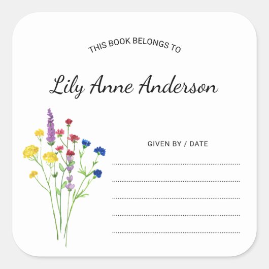 Simple Wildflower Baby shower Bookplate sticker (Voorkant)
